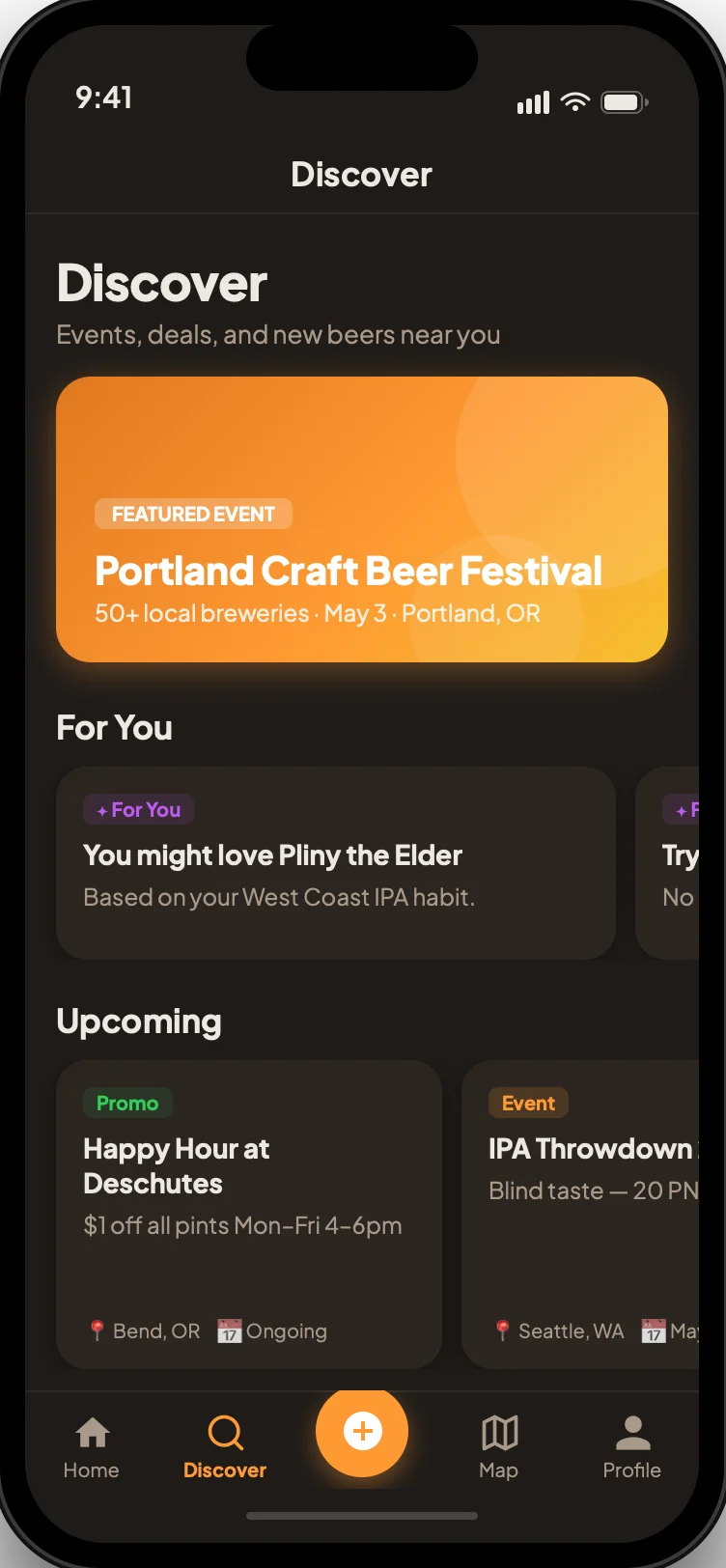 BrewPass For You screen showing personalized beer recommendations